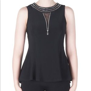 Joseph Ribkoff Black Sleeveless Zip Front Top